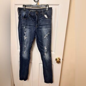 American Eagle Outfitters High Rise Distressed Dark Blue Jeans